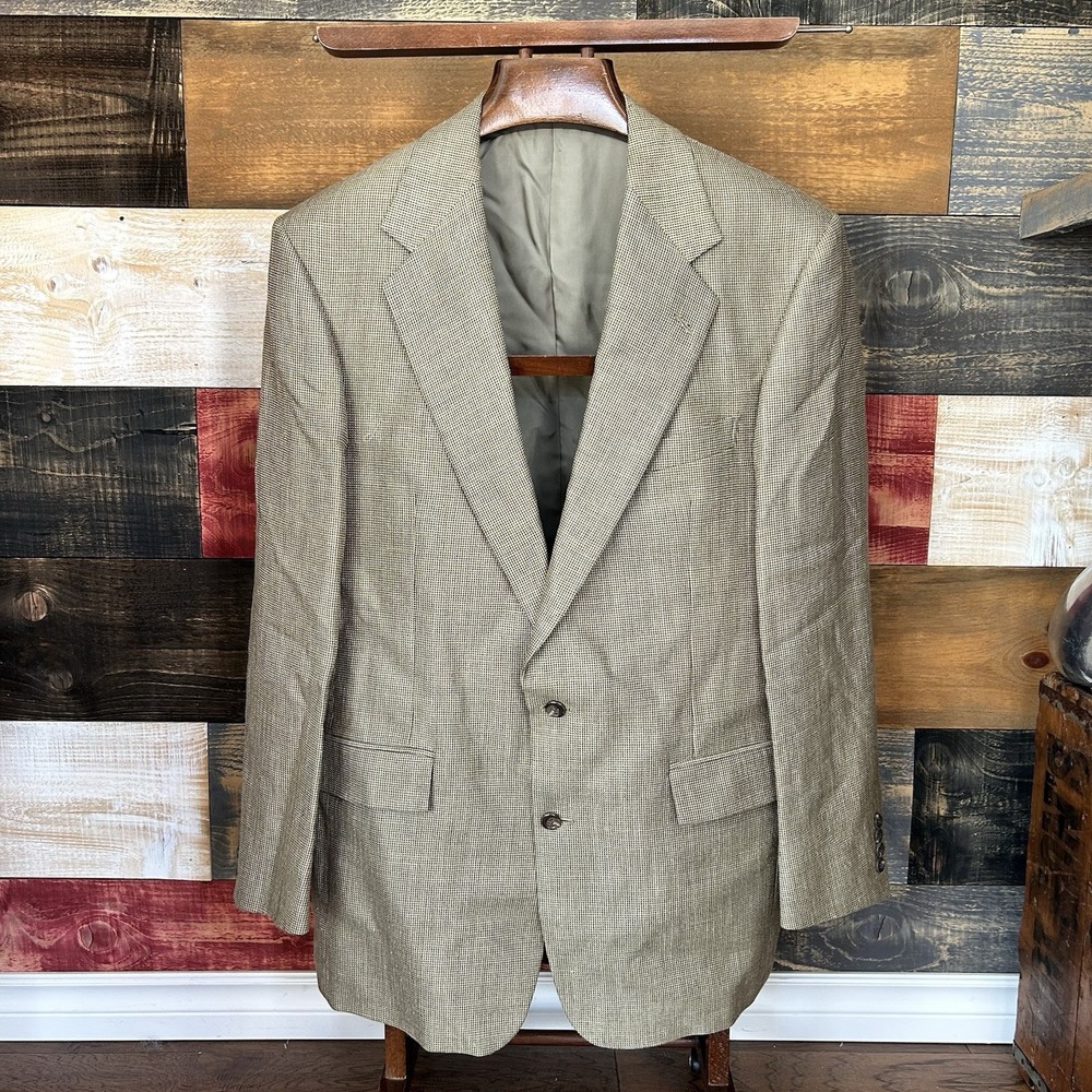 Vintage Polo Ralph Lauren Blazer Mens 42 44L Beige Two Button Wool B Made In USA